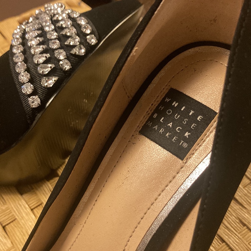 White House Black Market “Evie” Black Velvet Crystal Rhinestones High Heels - Picture 3 of 4